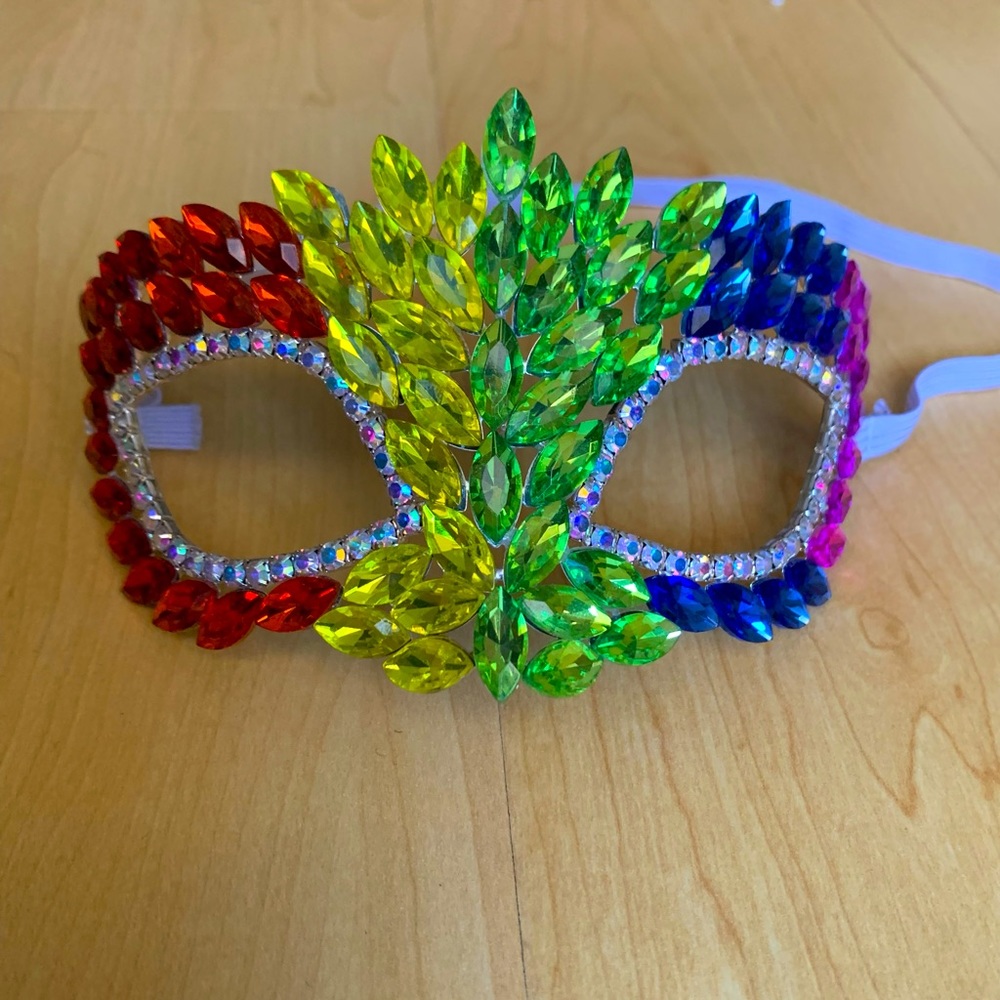 Bejeweled Crystal Rainbow Masquerade Mask for Halloween